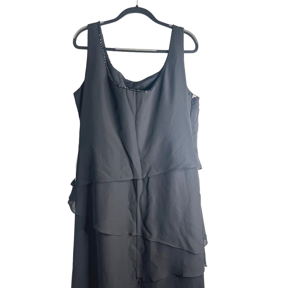 JJ's House Womens Black Tiered Chiffon Evening Dress With Beaded Neckline 26W - Picture 5 of 14